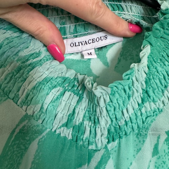 Green Floral Summer Mock Neck Lightweight Blouse - Picture 4 of 6